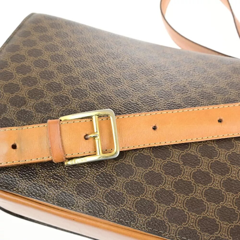 CELINE Macadam Pattern Horse Carriage Shoulder Bag PVC Leather Brown GHW 98YG603 - Picture 10 of 15